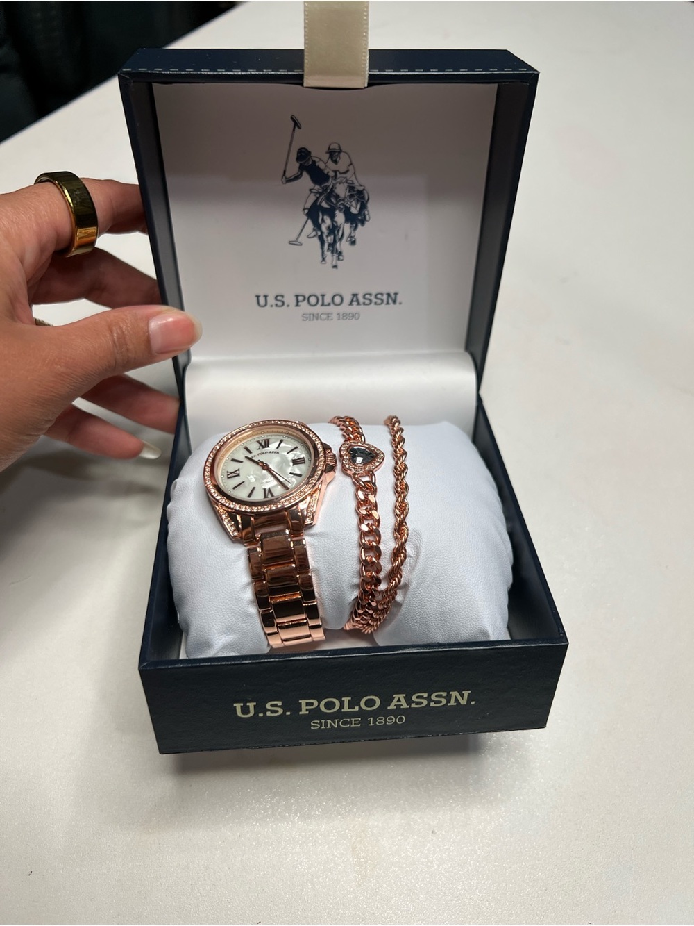 U.S. Polo Assn. Women's Rose Gold Watch and Bracelet Set